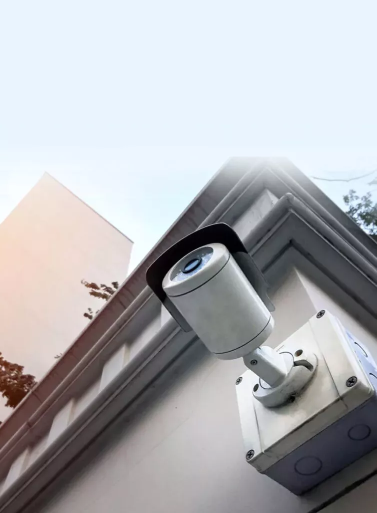 Security camera on wall