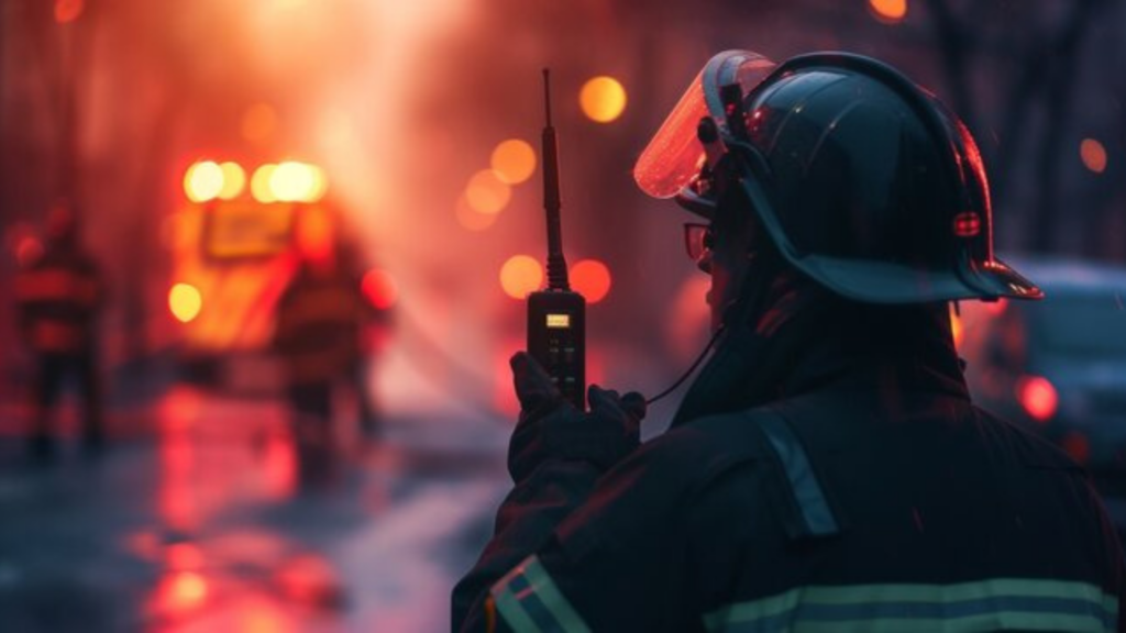 Firefighter with radio