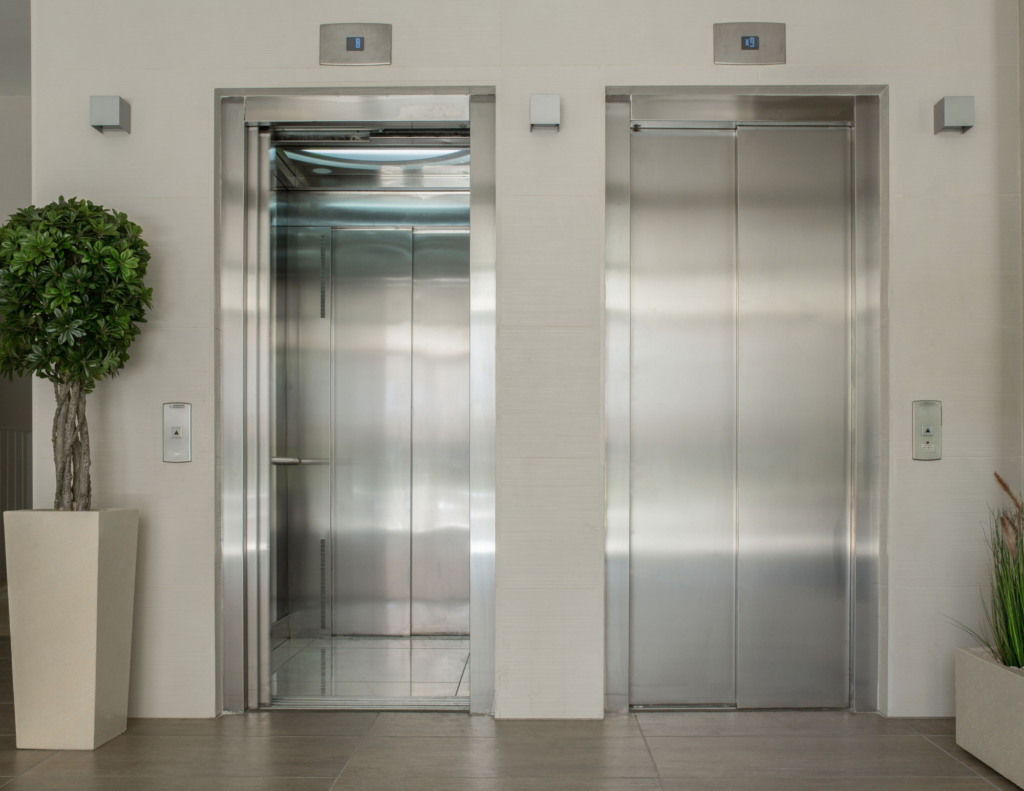Silver elevators with plant